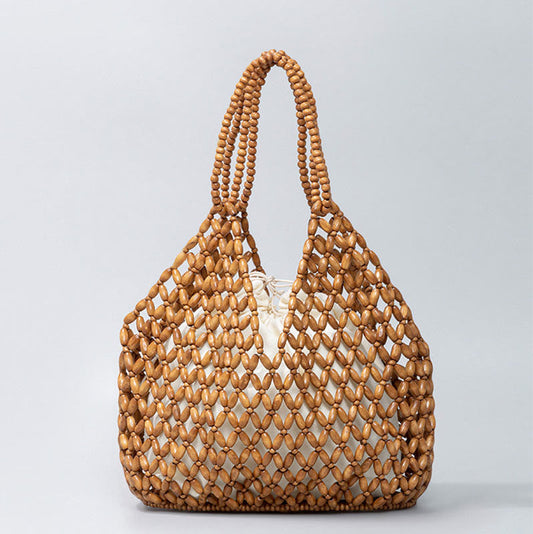 Buddhist Blessing Hand-woven Wooden Beads Shoulder Bag Handbags