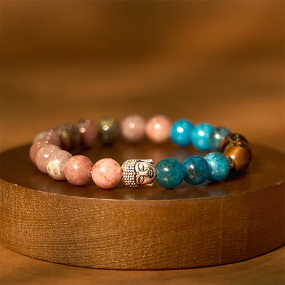 Buddhist Blessing Natural Black Onyx White Stone Green Aventurine Tiger Eye Agate Mixed Color Buddhist Blessing Head Protection Bracelet