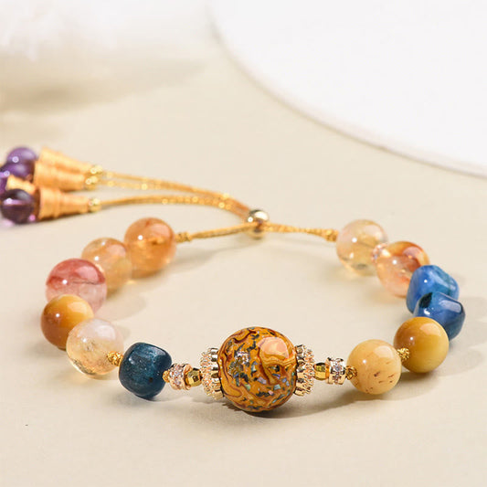 Buddhist Blessing Tibetan Lacquer Bead Hand-woven Various Crystals Power  Bracelet