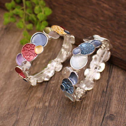 Buddhist Blessing The Tree Of Life Round Pattern Unity Alloy Elastic Bracelet Bangle