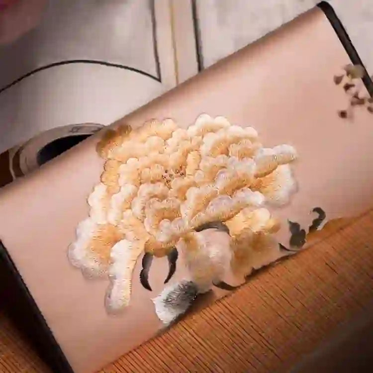 Buddhist Blessing Peony Flower Su Embroidery Journey Shopping Long Purse Handbag