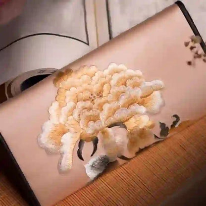 Buddhist Blessing Peony Flower Su Embroidery Journey Shopping Long Purse Handbag
