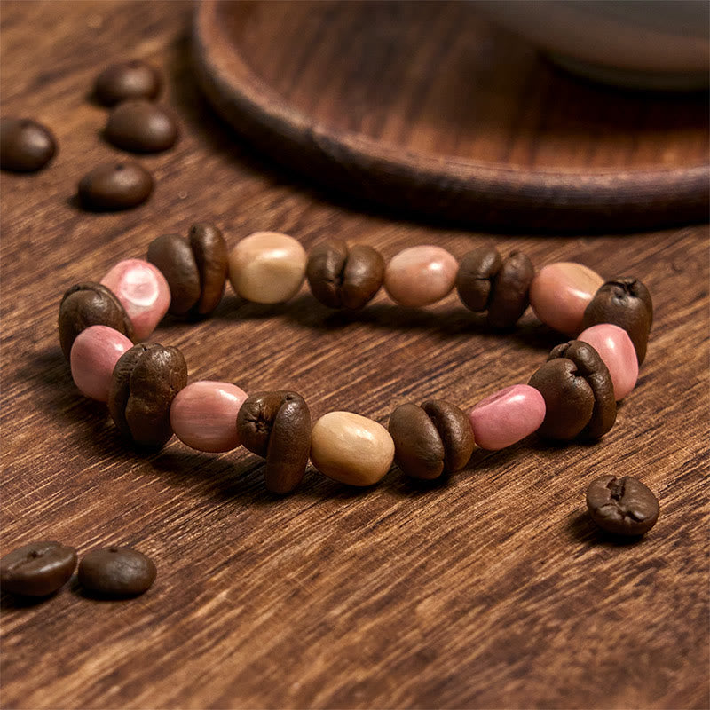 Buddhist Blessing Handmade Natural Coffee Beans Irregular Stone Bracelet