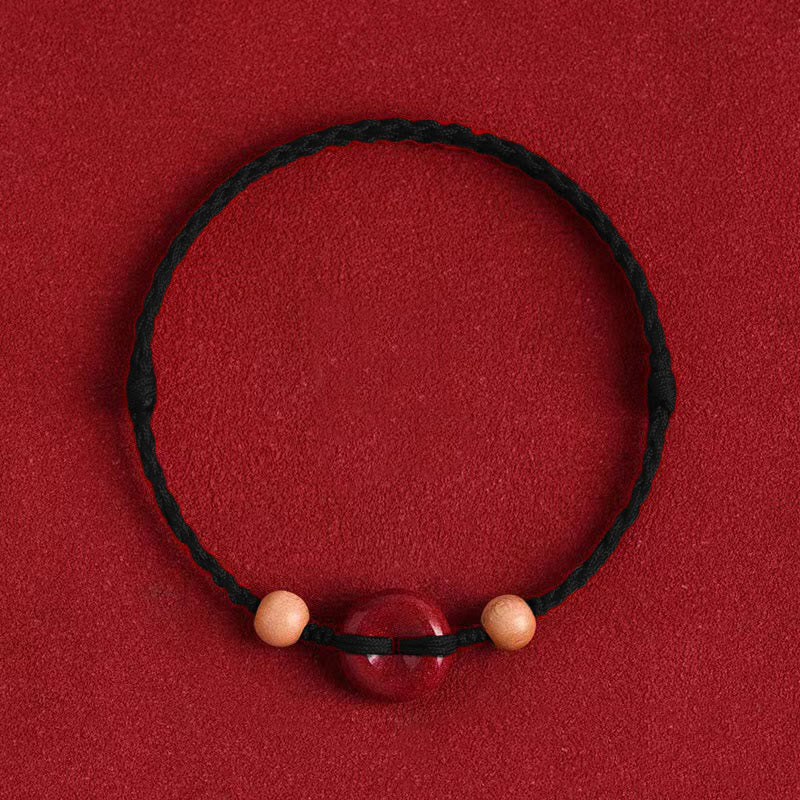 Buddhist Blessing Peach Wood Peace Buckle Cinnabar Wealth String Bracelet Anklet