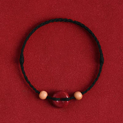 Buddhist Blessing Peach Wood Peace Buckle Cinnabar Wealth String Bracelet Anklet