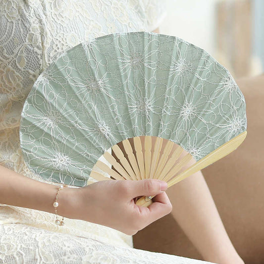 Buddhist Blessing Retro Large Flower Embroidery Shell Shape Tassels Handheld Bamboo Folding Fan