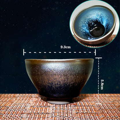 Buddhist Blessing Handmade Chinese Jianzhan Oil Drop Spots Pattern Ceramic Teacup Tenmoku Kung Fu Tea Cup 150ml