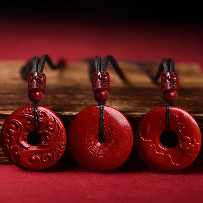 Buddhist Blessing Natural Cinnabar Lotus Peace Buckle Blessing Necklace String Pendant