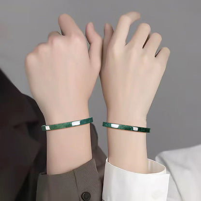 Buddhist Blessing Natural Jade Abundance Thin Bracelet Bangle