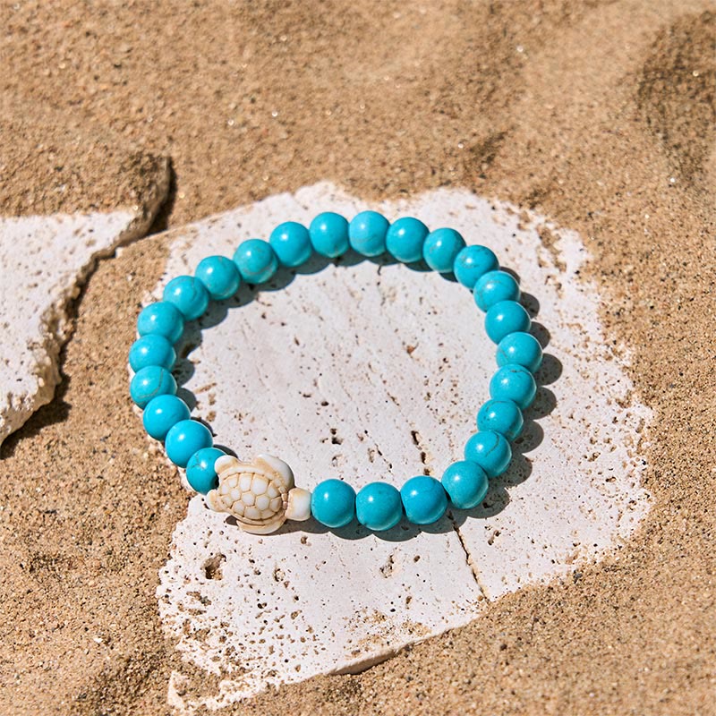Buddhist Blessing Natural Stone Sea Turtle Turquoise Crackle Agate Wisdom Bracelet