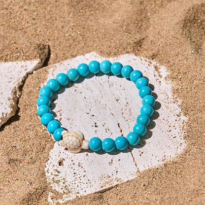 Buddhist Blessing Natural Stone Sea Turtle Turquoise Crackle Agate Wisdom Bracelet