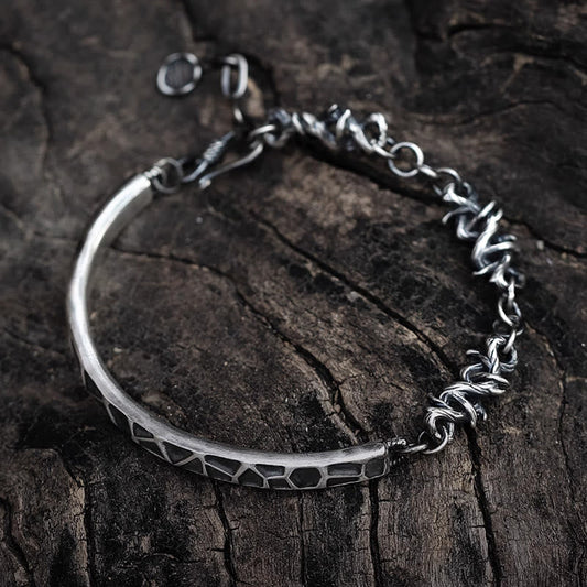 Buddhist Blessing Sterling Silver Hammer Pattern Thorns Protection Half Bracelet