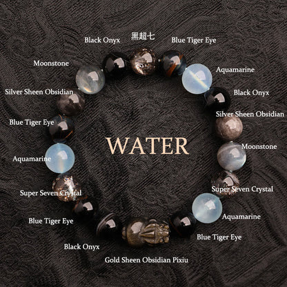 Buddhist Blessing Five Elements Various Agate Crystal Green Strawberry Quartz Moss Agate Green Phantom Luck Bracelet