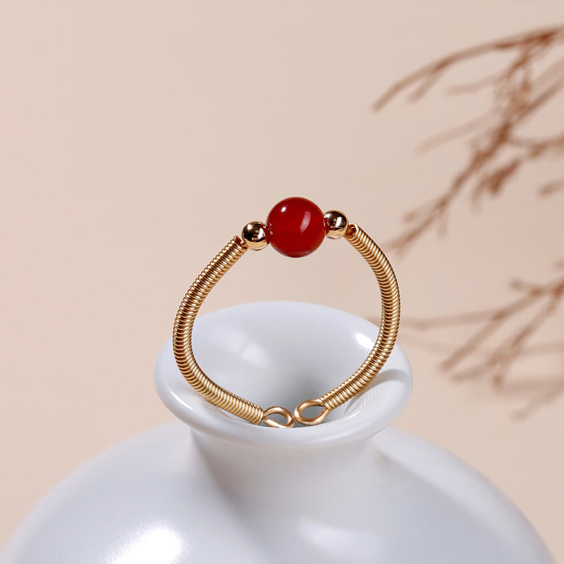 Buddhist Blessing Natural Stone Bead Alloy Healing Open Ring