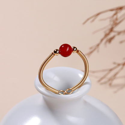 Buddhist Blessing Natural Stone Bead Alloy Healing Open Ring