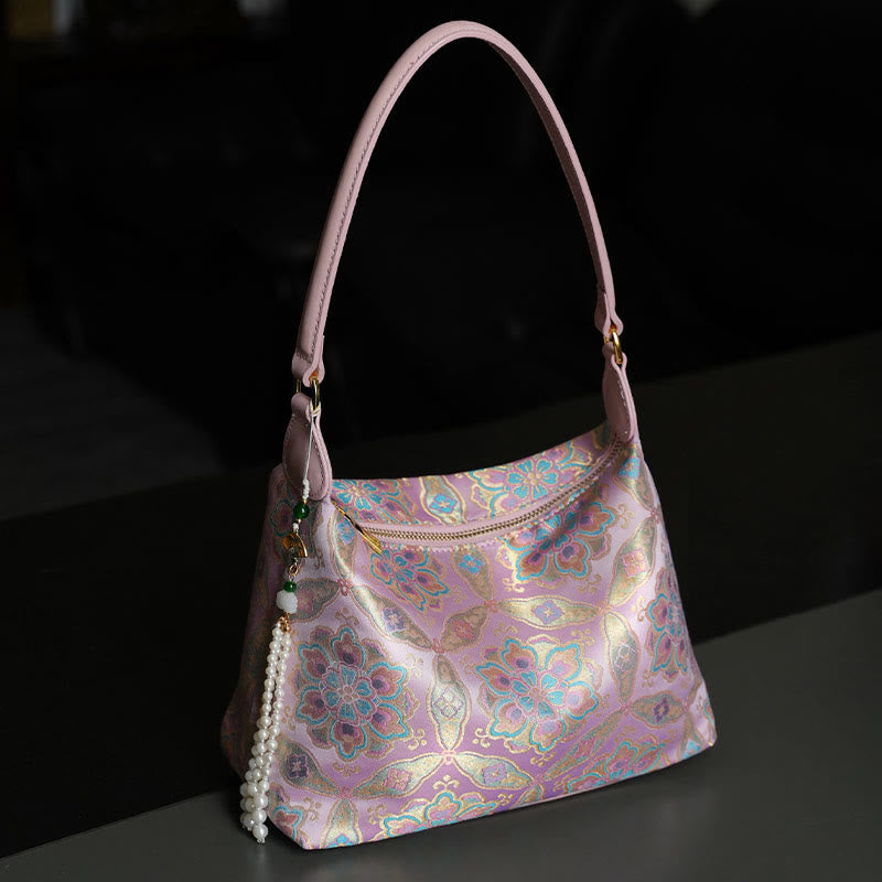 Buddhist Blessing Lotus Bamboo Crane Deer Butterfly Mountain Xiangyunsha Silk Song Brocade Crossbody Bag Shoulder Bag