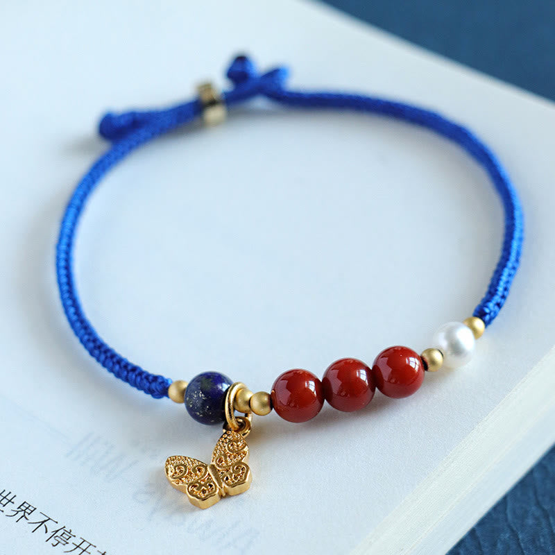 Buddhist Blessing Klein Blue String South Red Agate Garnet Blue Aventurine Lazurite Copper Butterfly Fu Character Positive Bracelet