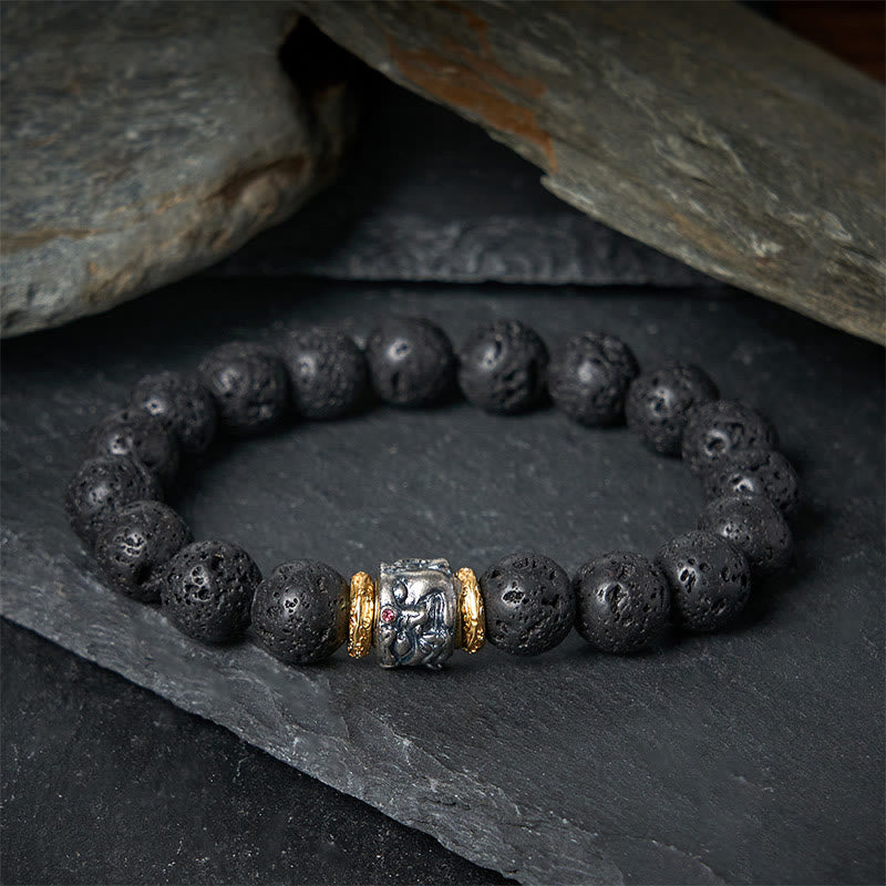 Buddhist Blessing Natural Lava Rock Buddha Face Support Bracelet