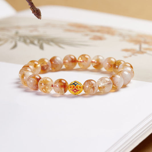 Buddhist Blessing 999 Sterling Silver Natural Citrine Flower Balls Beads Protection Bracelet