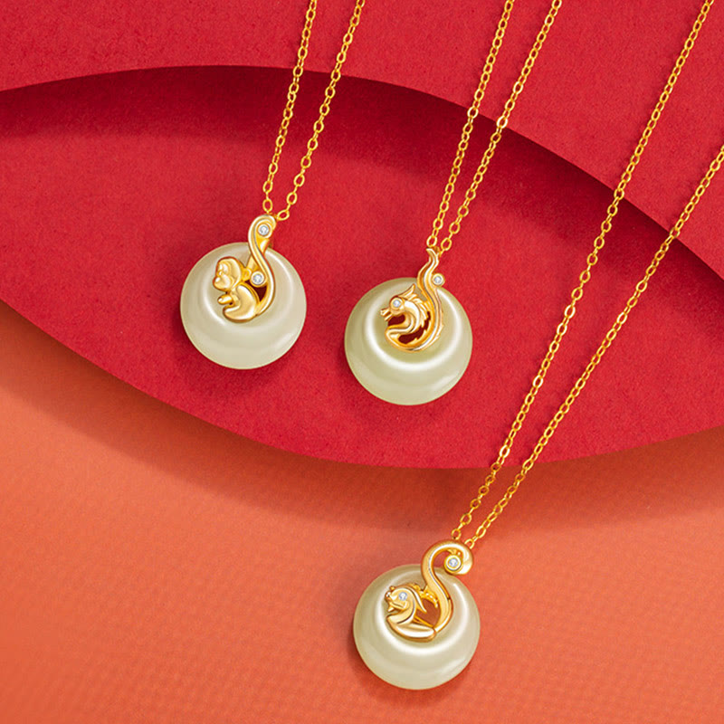 Buddhist Blessing Chinese Zodiac Hetian Jade 925 Sterling Silver Abundance Necklace Pendant