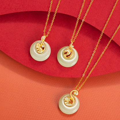 Buddhist Blessing Chinese Zodiac Hetian Jade 925 Sterling Silver Abundance Necklace Pendant