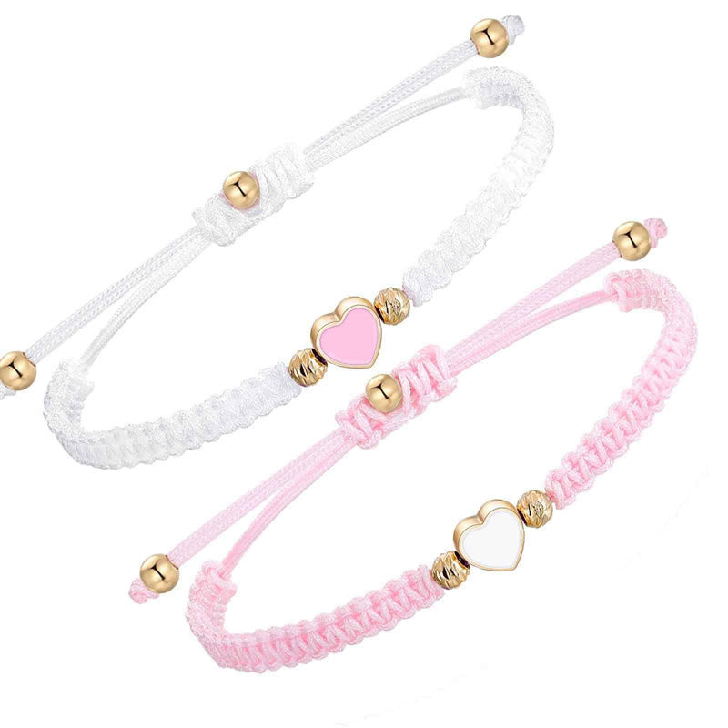 Buddhist Blessing 2Pcs Handmade Braided Rope Love Heart Luck Couple Bracelet