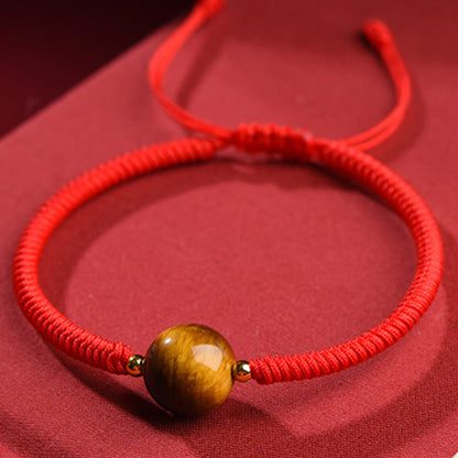 Buddhist Blessing Handmade Tiger Eye Bead Luck Protection Rope Bracelet