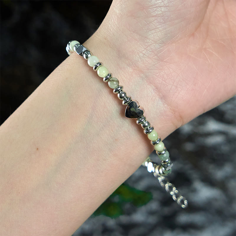 Buddhist Blessing Natural Stone Amazonite Amethyst Lazurite Rose Quartz Heart Positive Balance Bracelet