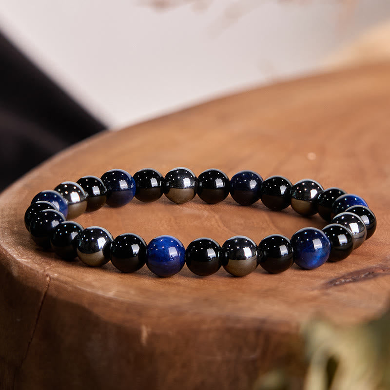 Buddhist Blessing Natural Tiger's Eye Obsidian Hematite Positive Powerful Bracelet