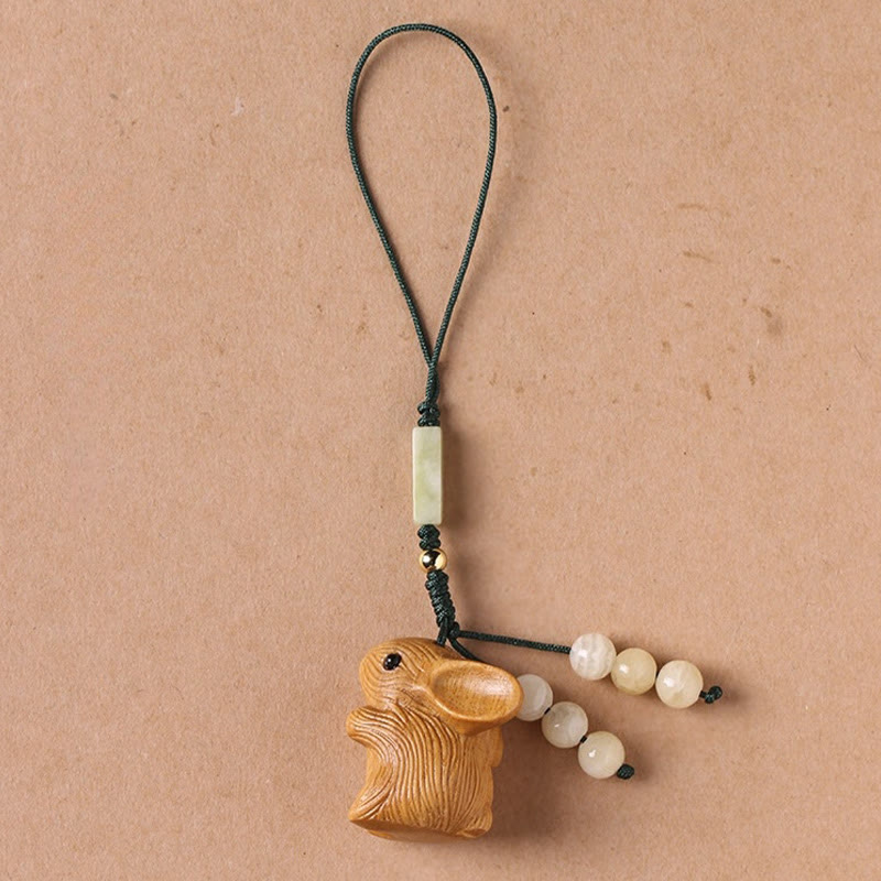 Buddhist Blessing Sandalwood Small Leaf Red Sandalwood Lucky Mini Rabbit Protection Key Chain Phone Hanging Decoration
