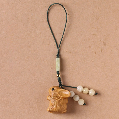 Buddhist Blessing Sandalwood Small Leaf Red Sandalwood Lucky Mini Rabbit Protection Key Chain Phone Hanging Decoration