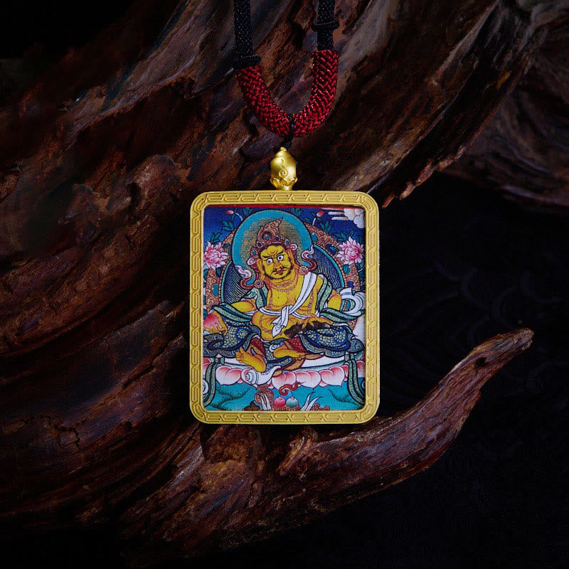 Buddhist Blessing Tibetan Zakiram Nine Tailed Fox Yellow God of Wealth Painted Thangka Hope Necklace Pendant