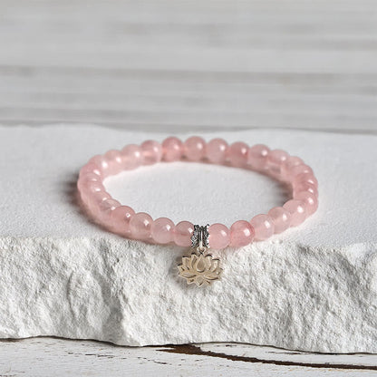 Buddhist Blessing 925 Sterling Silver Lotus Design Natural Pink Crystal Soothing Bracelet