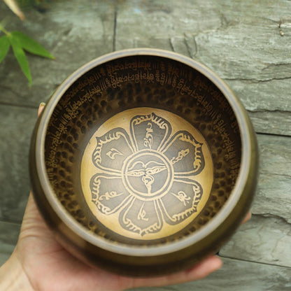 Buddhist Blessing Handmade Singing Bowl Scripture Sanskrit Pattern for Healing and Meditation Sound Bowl Set