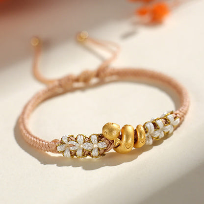 Buddhist Blessing Handmade 999 Sterling Silver Year Of The Snake Red String Heart Peach Blossom Luck Bracelet