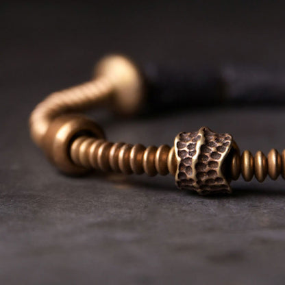Buddhist Blessing Luck Wealth Black Lava Rock Beads Copper Bracelet
