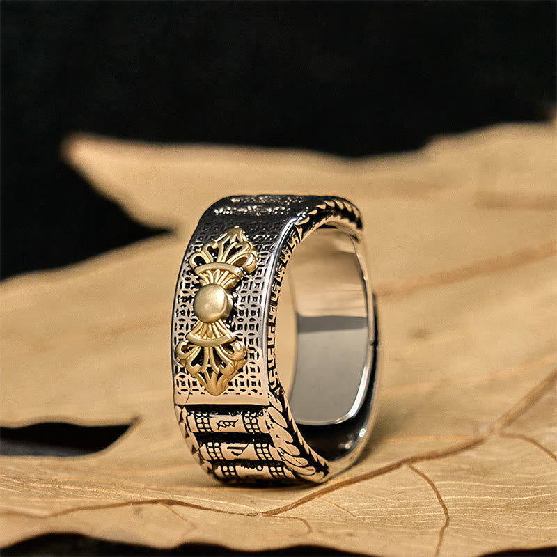 Buddhist Blessing Vintage Prayer Wheel Om Mani Padme Hum Copper Adjustable Wealth Ring