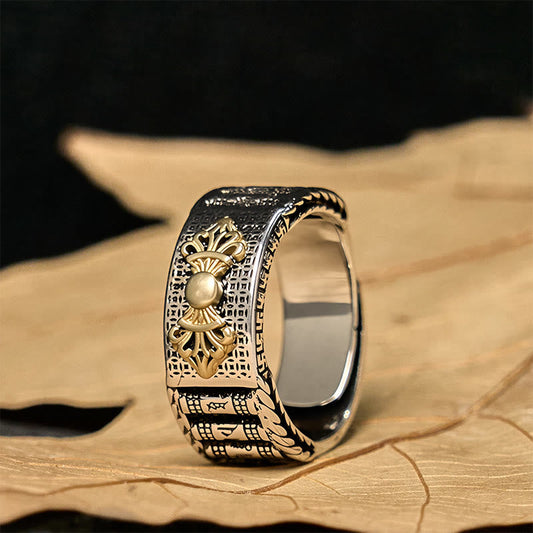 Buddhist Blessing Vintage Prayer Wheel Om Mani Padme Hum Copper Adjustable Wealth Ring