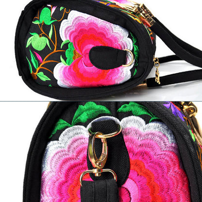 Buddhist Blessing Money Tree Peony Camellia Double-Sided Embroidery Canvas Shopping Purse Handbag Crossbody Bag
