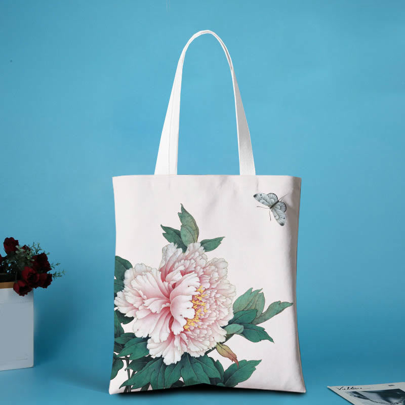 Buddhist Blessing Canvas Peony Shoulder Bag