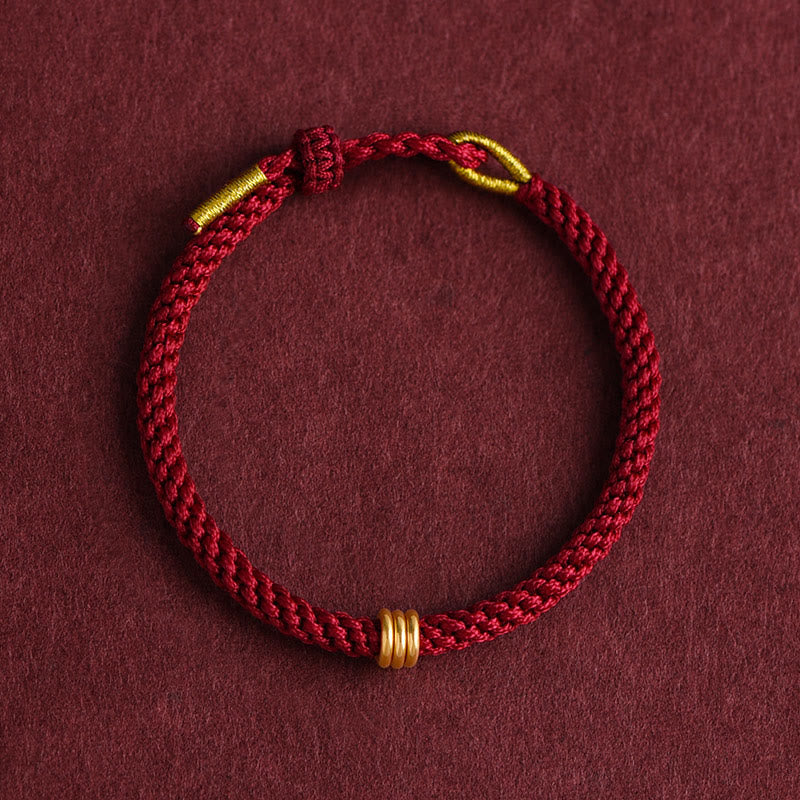 Buddhist Blessing 999 Gold Triple Ring Design Handmade Connection Braided Rope Bracelet