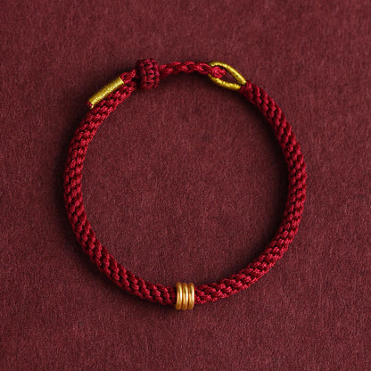 Buddhist Blessing 999 Gold Triple Ring Design Handmade Connection Braided Rope Bracelet
