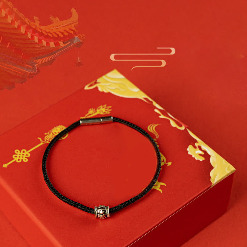 Buddhist Blessing Red String Black String Six True Words 925 Sterling Silver Peace Bracelet