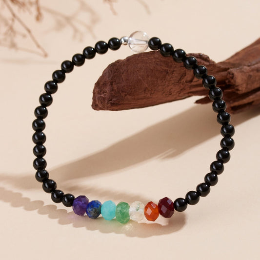 Buddhist Blessing Ultra-fine 4mm Black Tourmaline Colorful Stone Bracelet