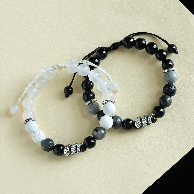 Buddhist Blessing Black Onyx Black Glitter Stone White Agate White Turquoise Year Of The Snake Protection Bracelet