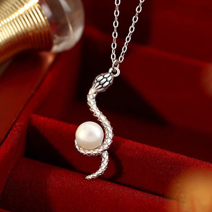 Buddhist Blessing 925 Sterling Silver Snake Around Pearl Year Of The Snake Blessing Necklace Pendant