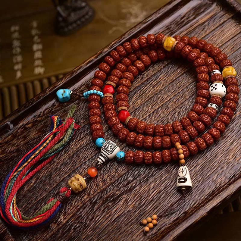 Buddhist Blessing 108 Beads Rudraksha Bodhi Seed Wealth Tassel Mala