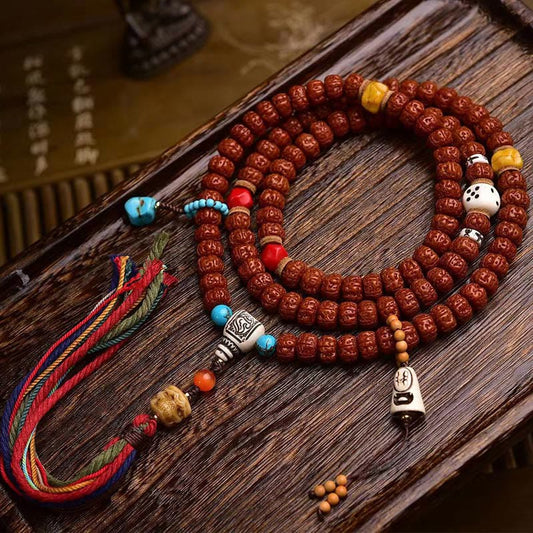 Buddhist Blessing 108 Beads Rudraksha Bodhi Seed Wealth Tassel Mala