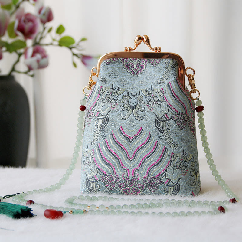 Buddhist Blessing Retro Chinese Embroidery Pearl Chain Crossbody Bag Shoudler Bag