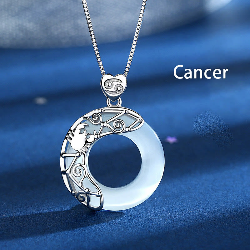 Buddhist Blessing 925 Sterling Silver 12 Constellations of the Zodiac Cat's Eye Love Support Necklace Pendant